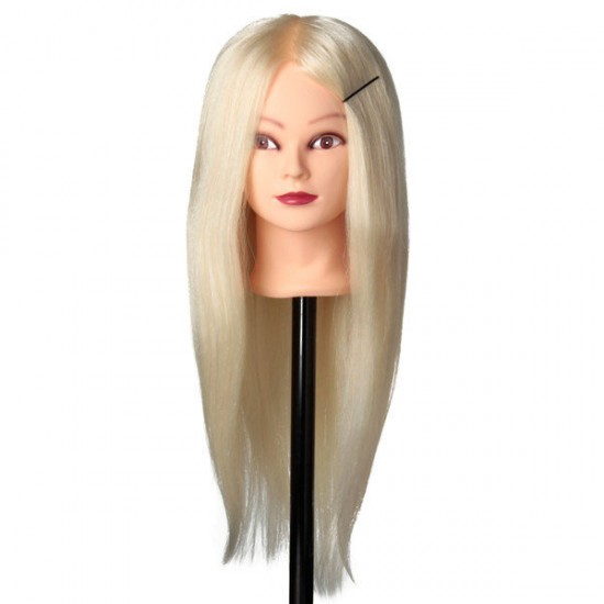 24" White 80% Real Human Hair Practice Mannequin Head Hairdressing Mannequin Training Clamp