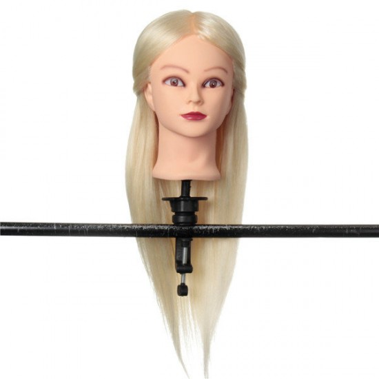 24" White 80% Real Human Hair Practice Mannequin Head Hairdressing Mannequin Training Clamp