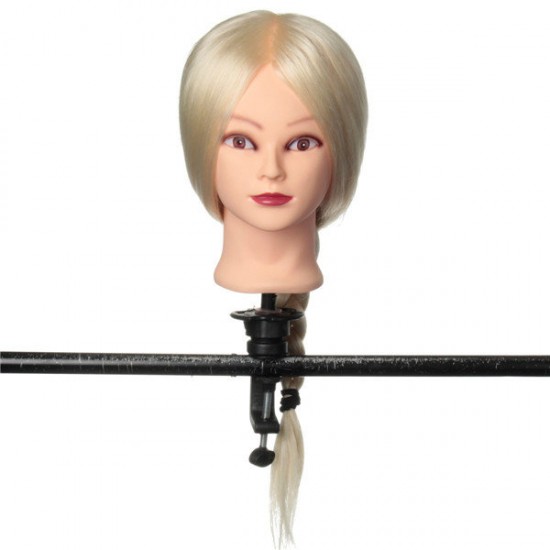 24" White 80% Real Human Hair Practice Mannequin Head Hairdressing Mannequin Training Clamp