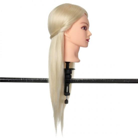 24" White 80% Real Human Hair Practice Mannequin Head Hairdressing Mannequin Training Clamp