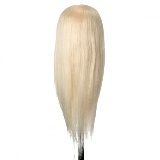 24" White 80% Real Human Hair Practice Mannequin Head Hairdressing Mannequin Training Clamp