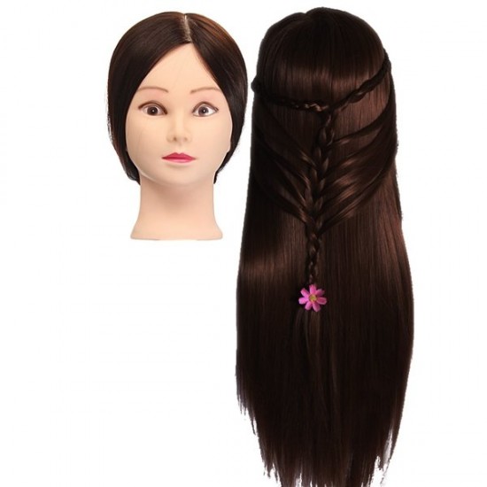 30% Real Human Hair Hairdressing Training Mannequin Dark Brown Practice Head Clamp Salon Profession