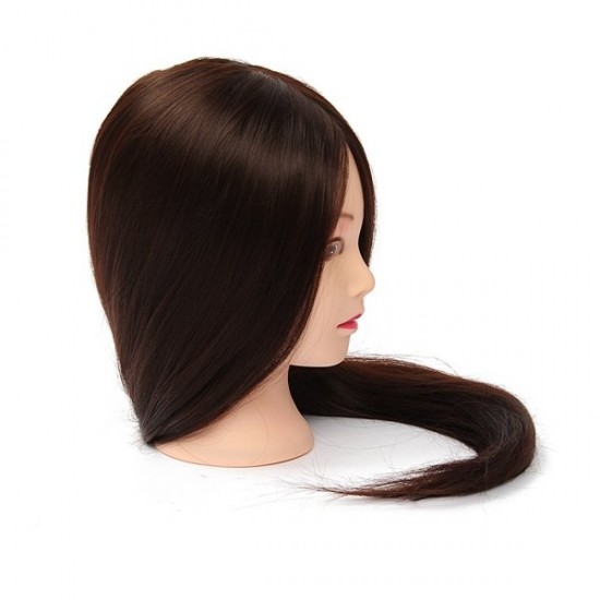 30% Real Human Hair Hairdressing Training Mannequin Dark Brown Practice Head Clamp Salon Profession