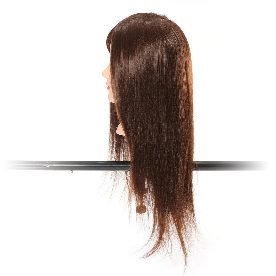 Brown 70 Percent Real Hair Cutting Training Mannequin Head Clamp