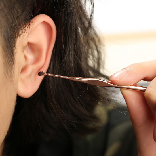 3pcs Ear Pick Ear Wax Remover Earpick Cleaner Kit Curette Cleaning Set Rose Gold Stainless Steel