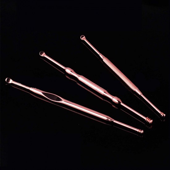 3pcs Ear Pick Ear Wax Remover Earpick Cleaner Kit Curette Cleaning Set Rose Gold Stainless Steel