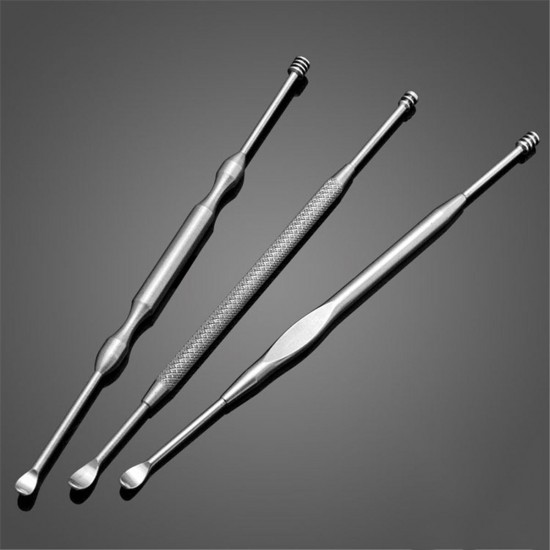 3pcs Spiral Silver Ear Wax Removal Earpick Cleaner Kit Curette Tool