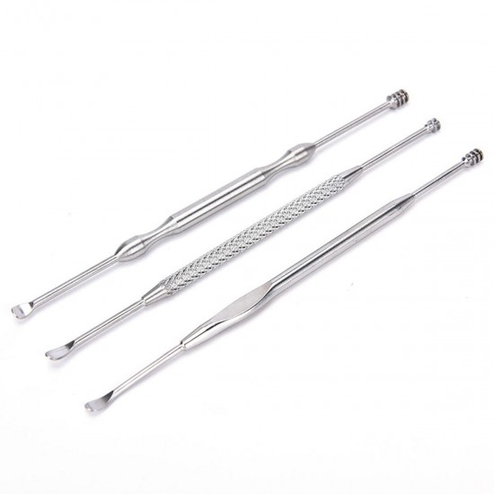 3pcs Spiral Silver Ear Wax Removal Earpick Cleaner Kit Curette Tool