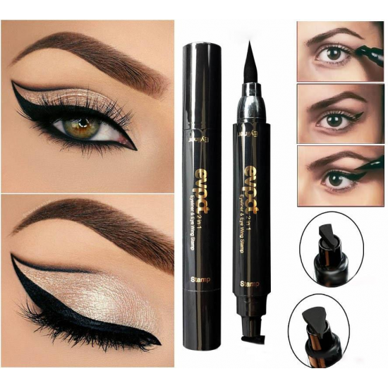 2 in 1 Black Liquid Eyeliner Wing Seal Stamp Pencil Quick Dry Waterproof Makeup