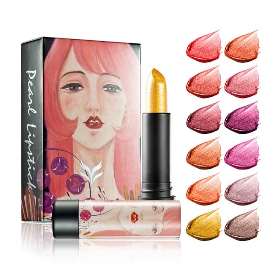12 Colors Glitter Shimmer Lip Stick Lips Makeup Waterproof Long Lasting