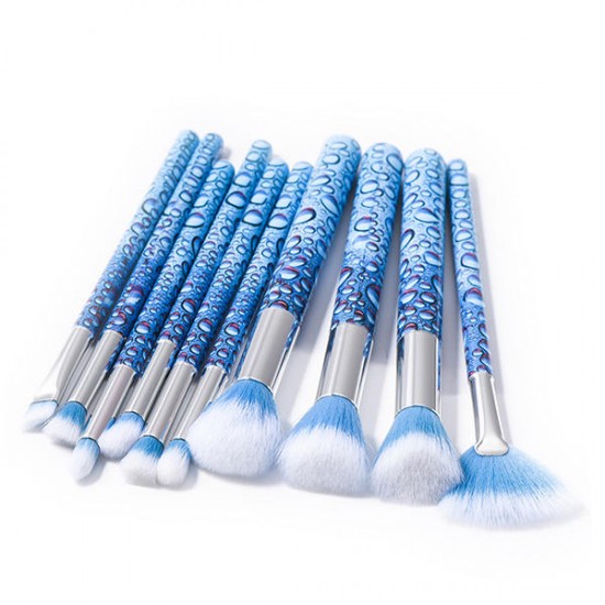 10Pcs Soft Makeup Brushes Set Blue Eye Shadow Foundation Powder Brush