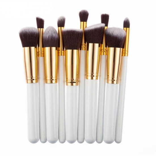 10Pcs White Foundation Makeup Tools Cosmetic Brushes Set Kit