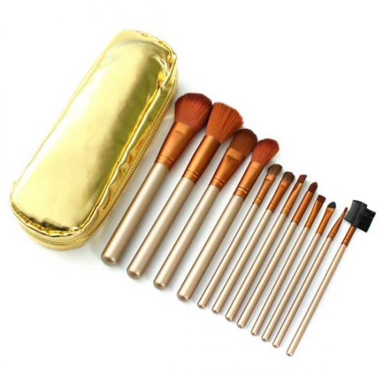 12Pcs Gold Professional Makeup Blush Eye Shadow Eyeliner Brush Set with Zipper Leather Bag Kit 12Pcs Gold Professional Makeup Blush Eye Shadow Eyeliner Brush Set with Zipper Leather Bag Kit