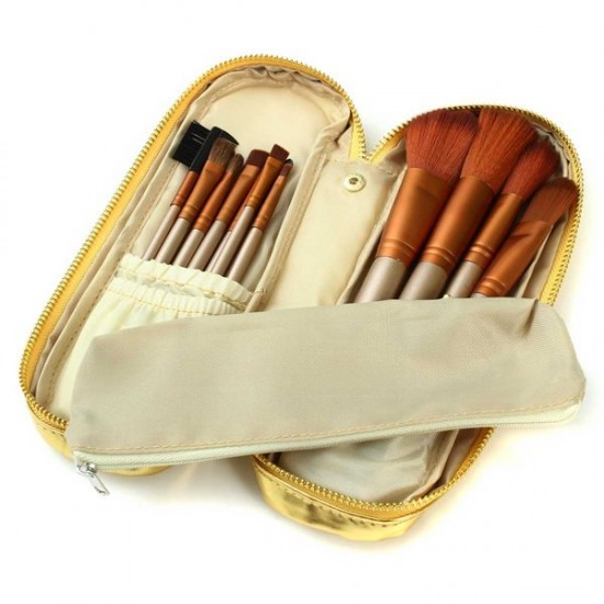 12Pcs Gold Professional Makeup Blush Eye Shadow Eyeliner Brush Set with Zipper Leather Bag Kit 12Pcs Gold Professional Makeup Blush Eye Shadow Eyeliner Brush Set with Zipper Leather Bag Kit