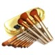 12Pcs Gold Professional Makeup Blush Eye Shadow Eyeliner Brush Set with Zipper Leather Bag Kit