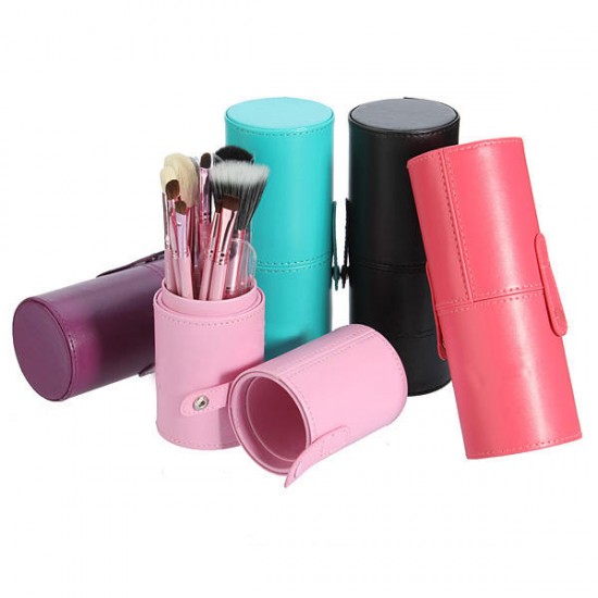 12Pcs Professional Makeup Cosmetic Brush Set Cylinder Leather Case