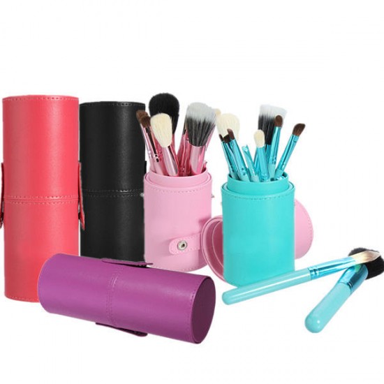 12Pcs Professional Makeup Cosmetic Brush Set Cylinder Leather Case 12Pcs Professional Makeup Cosmetic Brush Set Cylinder Leather Case