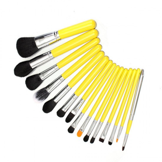 15Pcs Makeup Brushes Eye Shadow Foundation Blush Powder Cream Cosmetic Tools Black Pink Blue Yellow