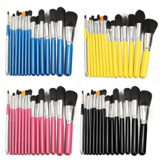 15Pcs Makeup Brushes Eye Shadow Foundation Blush Powder Cream Cosmetic Tools Black Pink Blue Yellow