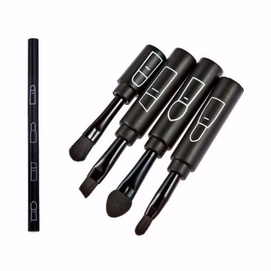 4 In 1 Black Eye Makeup Brushes Kit Eyebrow Lip Shaving Sponge Eyeshadow Brush Cosmetic Tool