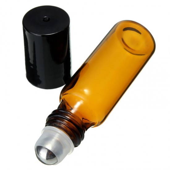 10pcs Amber Glass Roll On Roller Bottles Perfume Essential Oils Refillable Bottle With Metal Ball