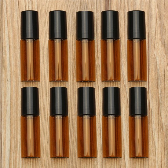 10pcs Amber Glass Roll On Roller Bottles Perfume Essential Oils Refillable Bottle With Metal Ball