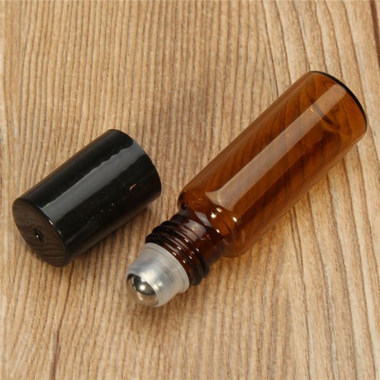 10pcs Amber Glass Roll On Roller Bottles Perfume Essential Oils Refillable Bottle With Metal Ball