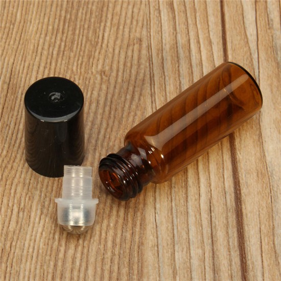 10pcs Amber Glass Roll On Roller Bottles Perfume Essential Oils Refillable Bottle With Metal Ball