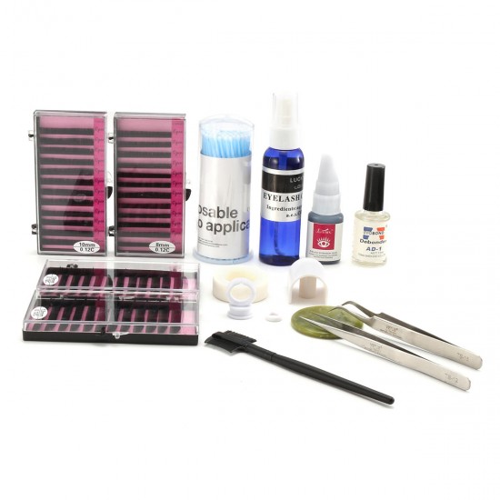15 in 1 Individual False Eyelash Extension Kit Grafting Strip Glue Mascara Wands Tweezers Makeup Cleaner