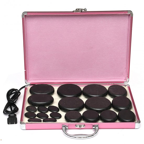 20Pcs Electric Massager Health Energy Volcanic Hot Stone Sets With Heating Box