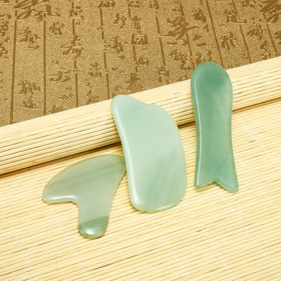 3pcs Green Natural Jape Gua Sha Board Face Body Care Scraping SPA Manual Massager Tool