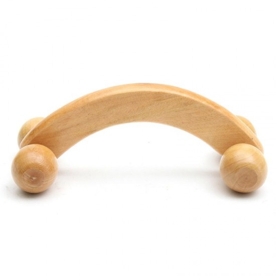 4 Rolling Wheels Wooden Massage Manual Full Body Household Massager Relaxing Natural Wood Roller