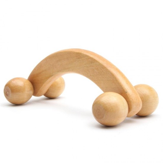 4 Rolling Wheels Wooden Massage Manual Full Body Household Massager Relaxing Natural Wood Roller