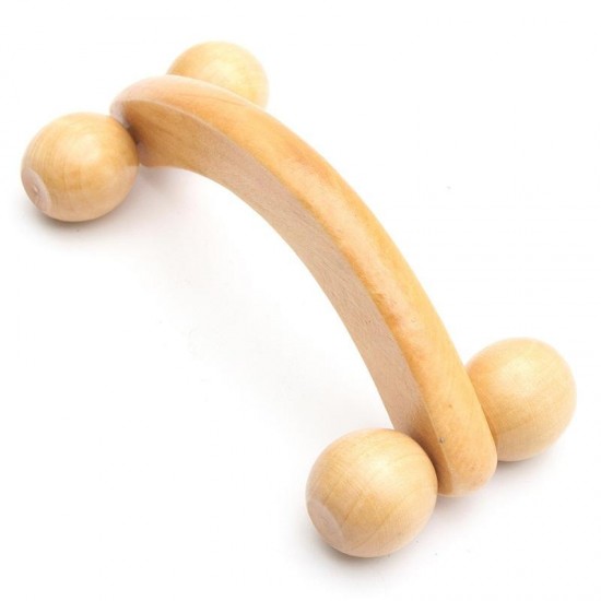 4 Rolling Wheels Wooden Massage Manual Full Body Household Massager Relaxing Natural Wood Roller