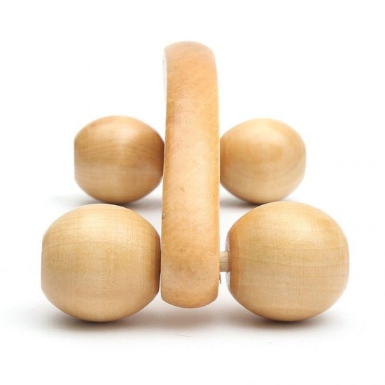 4 Rolling Wheels Wooden Massage Manual Full Body Household Massager Relaxing Natural Wood Roller