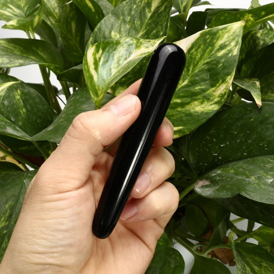 4.33" Black Natural Quartz Crystal Massage Wand Guasha Massage Tool Reiki Healing Stone Manual Massager