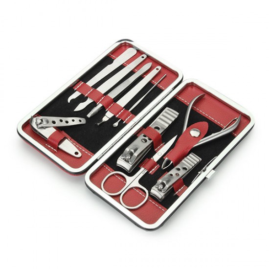 10pcs Stainless Steel Nail Care Manicure Clipper Scissor Tweezer Pedicure Set Kit with Case