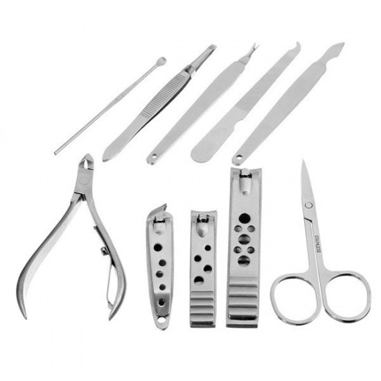 10pcs Stainless Steel Nail Care Manicure Clipper Scissor Tweezer Pedicure Set Kit with Case