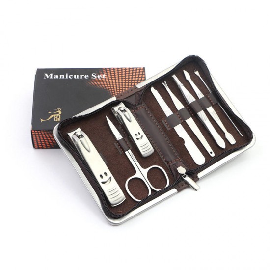 10pcs Stainless Steel Nail Clipper Set Manicure Tools Kit Eyebrow Hair Scissors Groom Tweezers