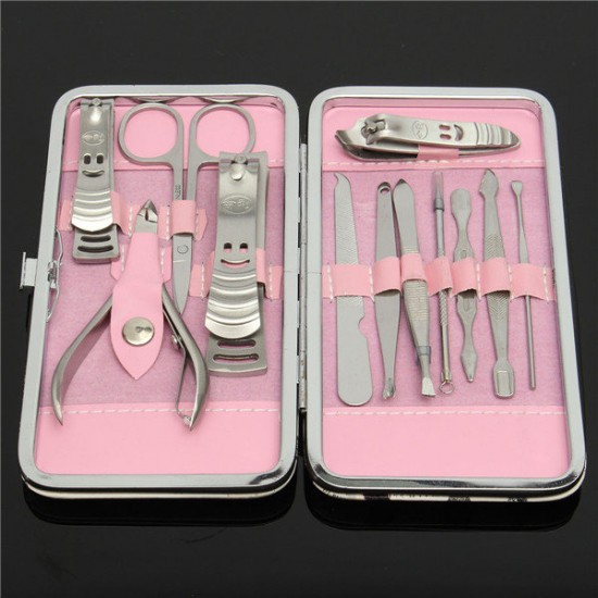 12pcs Stainless Steel Manicure Tools Set Travel Nail Nipper File Clipper Tweezers Eyebrow Scissors