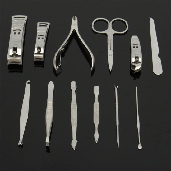 12pcs Stainless Steel Manicure Tools Set Travel Nail Nipper File Clipper Tweezers Eyebrow Scissors