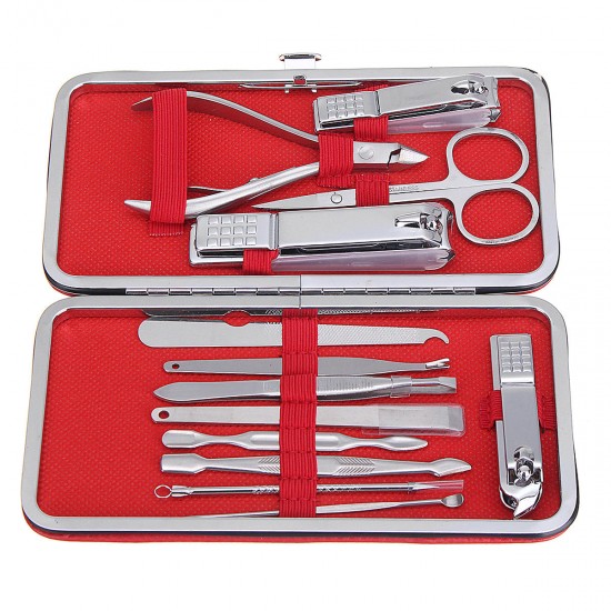 13Pcs Pedicure Manicure Set Nail Clipper Cuticle Cleaner Acne Remover Kit Case