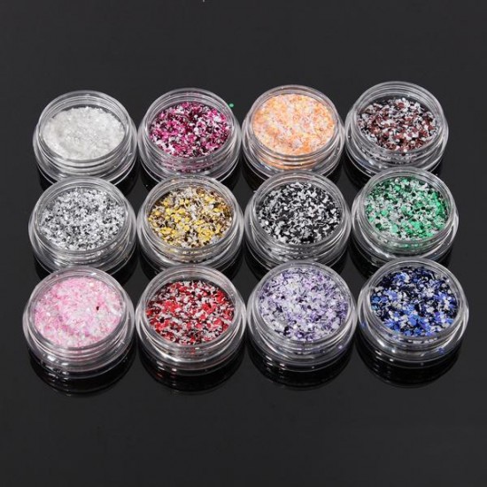 12Pcs Glitter Nail Art Tips Acrylic Powder Dust Manicure Set