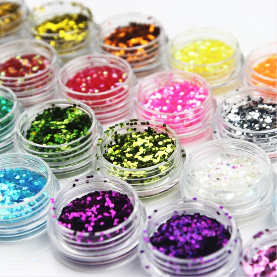 24 Colors Nail Art Acrylic Glitter Powder Dust Tips Body Face Decoration Tool
