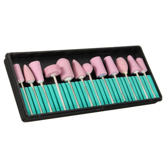 12pcs Pink Ceramics Nail Drill Bits Kit Grinding Manicure Pedicure Heads Polishing Machine