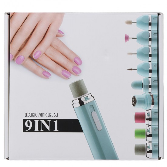 9 in 1 Manicure Tools Kit Drill Bits Nail Polishing Gel Remove Grinder Sanding Paper Shaver