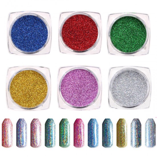 6 Colors Glitter Rainbow Nail Art Powder Shiny Magic Decoration Dust Pigment