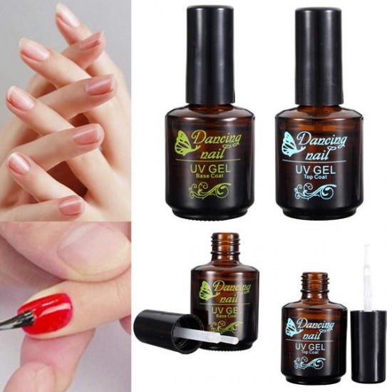 DANCINGNAIL Soak Off UV LED Gel Nail Polish Base and Top Coat Kit