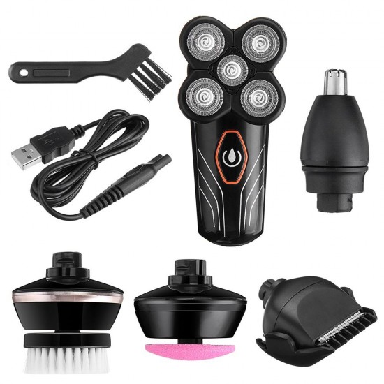 5 In 1 Waterproof Electric Shaver Hair Clipper Facial Cleanser Nose Hair Trimmer Foot Grinding Men