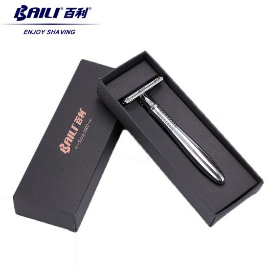 BAILI® BD191 Manual Chrome Beard Shaving Barber Shaver 5 Platinum+ Blades Case